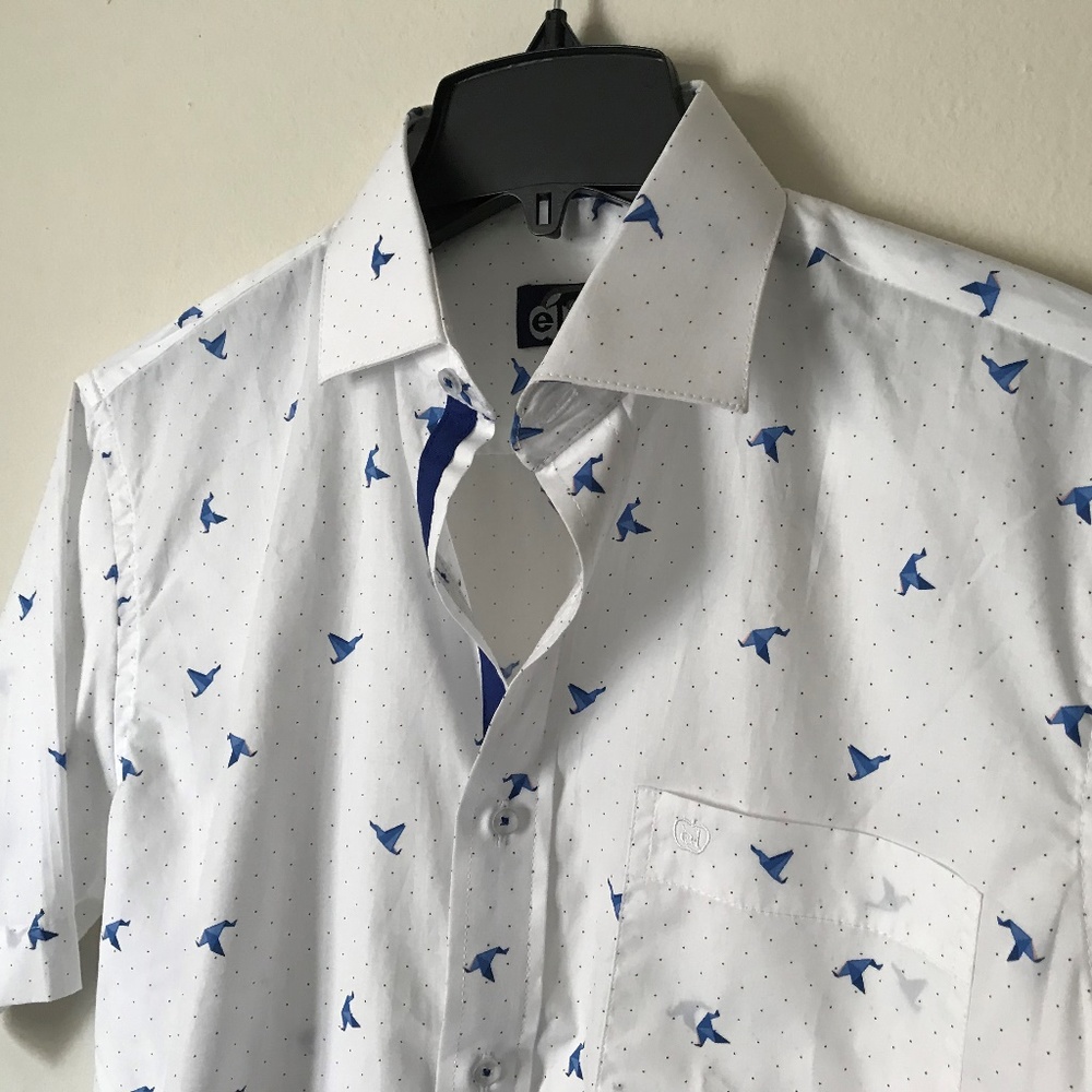 Casual Shirt with Blue Origami Bird design